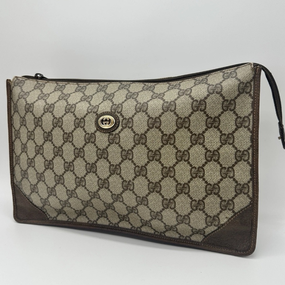#34. Vintage Gucci Supreme Clutch GG Canvas Bag Authentic - Picture 3 of 14